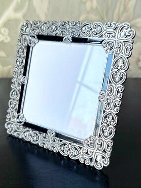 Vintage Two's Company Jeweled Filigree Heart Picture Frame Black Enamel Square